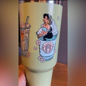 Custom-made Disney Princess tumbler with handle and straw. Stainless steel 40oz